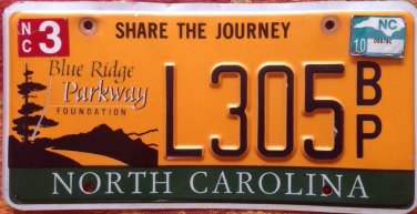 NC Blue Ridge Parkway National Park license plate Forrest Mountains Yellowstone