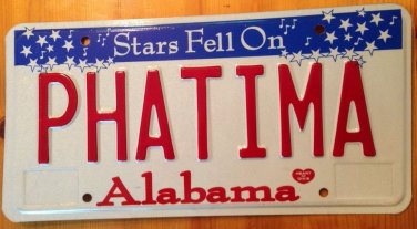 Alabama vanity PHATIMA Fatima license plate Fatma Fateema Fatimah Fatmah arabic