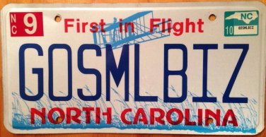 North Carolina vanity GO SMALL BIZ Business license Plate Company Businessman