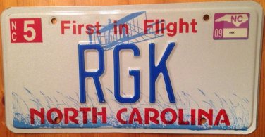 NORTH CAROLINA vanity RGK license plate Roger Raymond Richard Rachel Russ
