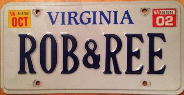 Virginia vanity ROB & REE license plate Robert Bob Biby Robby Bobby