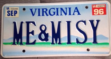 Virginia Meadow optional vanity ME & MISSY license plate Wife Love