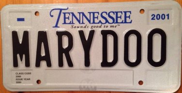 Tennessee vanity MARY DOO license plate Maria Marisa Maribel Marie Doodles Mari