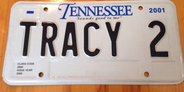 Tennessee vanity TRACY 2 license plate Tracey Traci Trace Tracee Trasey Theresa