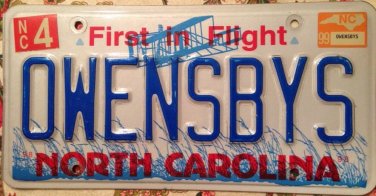 North Carolina vanity OWENS BYE license plate Jesse Terrell sports Owen Dana