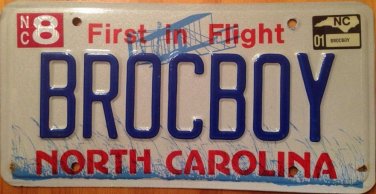 North Carolina vanity BROC BOY license plate Brock Broccoli Badger Brocke Broke