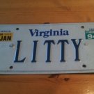 Virginia vanity LITTY license plate Little Littie Litta Letty Lotty Small Size
