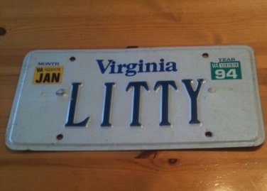 Virginia vanity LITTY license plate Little Littie Litta Letty Lotty Small Size