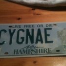 New Hampshire vanity CYGNAE license plate Swan Health Insurance Video Game Greek