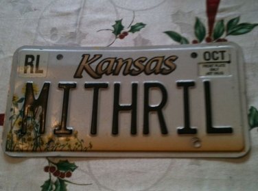 KA vanity MITHRIL license plate metal Tolkien Hobbit Lord Rings titanium Fiction