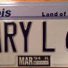 Illinois vanity MARY L 62 license plate 1962 Maria Marilyn Mariana Marie