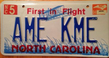 North Carolina vanity AMiE Amy Come Kimmie license plate Kimberly Kimmy Kim