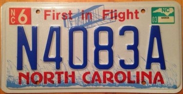 NORTH CAROLINA vanity N4083A plane license plate Aircraft Registration Aviation