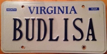 Virginia vanity BUD LISA license plate Beer Alcohol Buddy Buddie Buddey Lisette