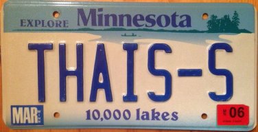 Minnesota vanity THAI S license plate THAIS THAISS Thailand Asia Bangkok Buddha