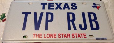 TEXAS vanity TVP RJB License Plate Thomas Tim Robert Ryan Rose Ruby Rachel Ruth