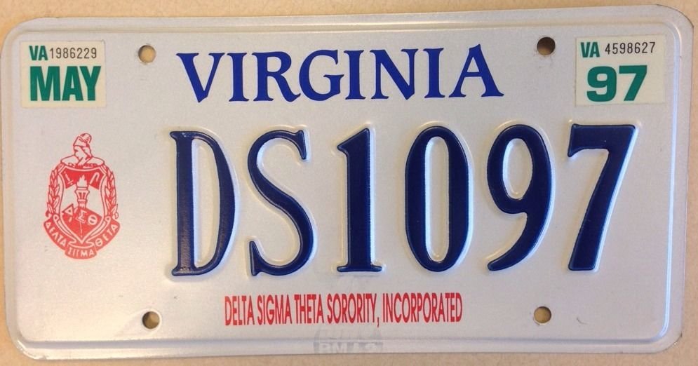 Virginia Delta Sigma Theta Sorority University license Plate Greek