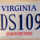 Virginia Delta Sigma Theta Sorority University license Plate Greek Fraternity VA