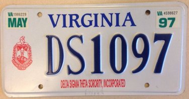 Virginia Delta Sigma Theta Sorority University license Plate Greek Fraternity VA
