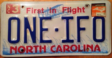 NC vanity ONE IFO Flying Object License Plate Speed Muscle Sports Car Space Fly