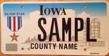 Iowa Silver Star Medal license plate sample USA Military decoration citation US
