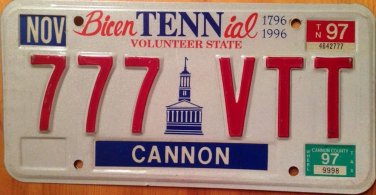 Tennessee license plate 777 VTT repeating Number 7 Triple Seven Holy God Trinity