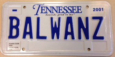 Vanity BALWANZ BALLWANZ BAL WANZ license plate Balwan Wanze Wanzie Wanza 2001 TN