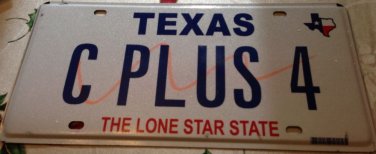 Texas vanity C PLUS 4 license plate TX Computer Software Programming Language IT