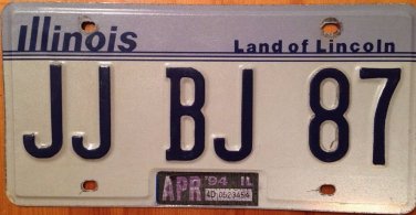 Illinois vanity JJ BJ 87 license plate John Jane Joe Jennifer Janice Jill