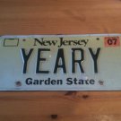 New Jersey vanity YEARY license plate NJ Tag Year Y Country Music Singer