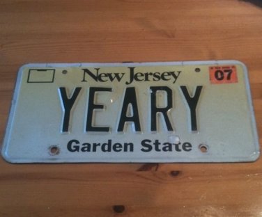 New Jersey vanity YEARY license plate NJ Tag Year Y Country Music Singer
