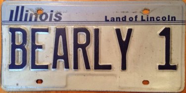 IL vanity BEARLY Barely 1 license plate Bear Grizzly Polar Asleep Disney Donald