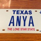 Texas vanity ANYA license plate Name Anastasia Ania Anna Anja Humgary Aine Anita