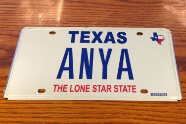 Texas vanity ANYA license plate Name Anastasia Ania Anna Anja Humgary Aine Anita