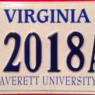 Rare Virginia Averett University License Plate College Low Number 18