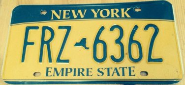 New York Gold Empire State license plate FRZ 6362 Niagara Falls Big Apple NYY NY