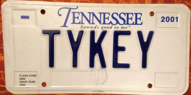 Tennessee vanity TYKEY license plate Ty Key Tykeys Keys Korea