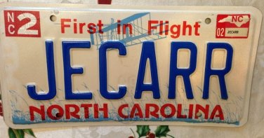 NORTH CAROLINA vanity JE CARR Car license plate Jerry Jon John Jim Jan Jill Jane