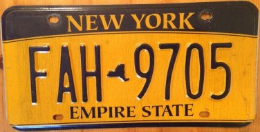 New York Gold Empire State license plate #FAH 9705 Graphic USA NY Manhattan City
