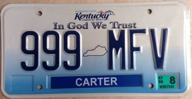 Kentucky In God We Trust Triple Digit 9 license plate repeating Number 999 Jesus