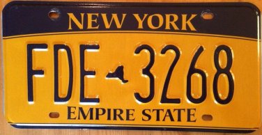 Gold Empire State license plate FDE 3268 Graphic USA NY City New York Manhattan