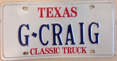 Texas Classic Truck vanity G CRAIG license plate Muscle Car Craigie Kraig Craik