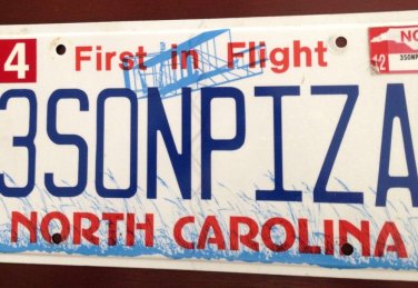 North Carolina vanity 3 SON S PIZZA license plate Pizzeria Family Restaurant Dad Eat Italian Food