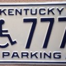 Kentucky Triple 7 777 Handicap license plate Disabled repeating Number kY