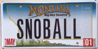 Montana vanity SNOW BALL license plate ski Winter Cold Fight Avalanche White Pet