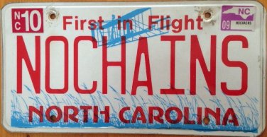 North Carolina vanity NO CHAINS  license Plate Freedom Liberty Jail Prison Slave