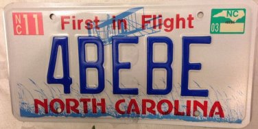 NORTH CAROLINA vanity 4 BEBE Baby license plate Newborn Family Girlfriend French