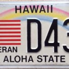 HAWAII RAINBOW Aloha VETERAN license plate Navy Air USAF Army Military USA U.S.