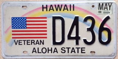 HAWAII RAINBOW Aloha VETERAN license plate Navy Air USAF Army Military USA U.S.