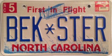 North Carolina vanity BEK STER BEKSTER license plate Beck Becky Rebecca Becca NC